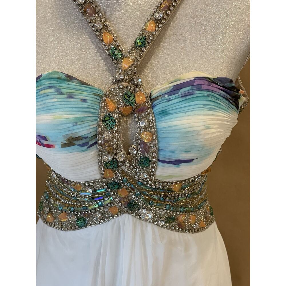 Terani Couture Rhinestone Colorful Floral Halter Neck Prom or Pageant gown Sz 0 - Picture 10 of 16